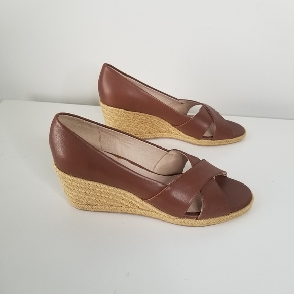 Jack Rogers Palmer Criss Cross Leather Espadrille Wedges Size 8.5M Brown - Picture 5 of 10